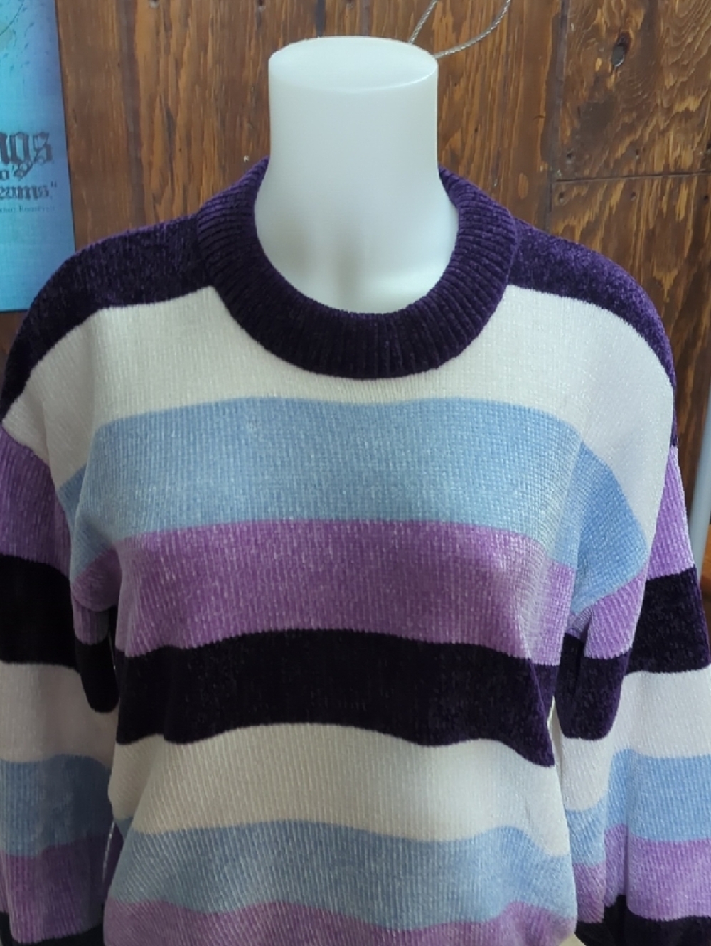 Size S George Striped Velour Crew Neck Sweater โ Cozy Retro Vibes โจ - Picture 3 of 16